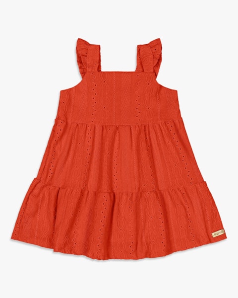 Vestido Infantil com Babados em Malha Laise - Kely Kety - Sweet Coral