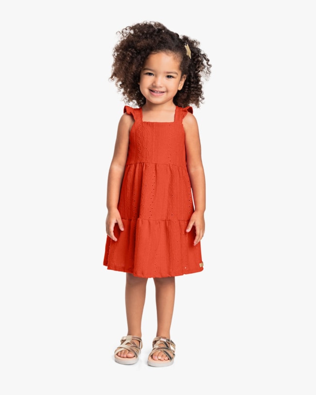 Vestido Infantil com Babados em Malha Laise - Kely Kety - Sweet Coral-63cecc0c-15f0-4c11-ad16-298e1bc03d8f