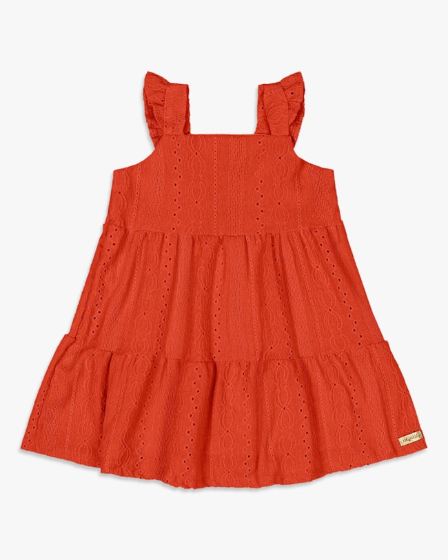 Vestido Infantil com Babados em Malha Laise - Kely Kety - Sweet Coral-b03d0746-29d8-485a-a646-70a118780847