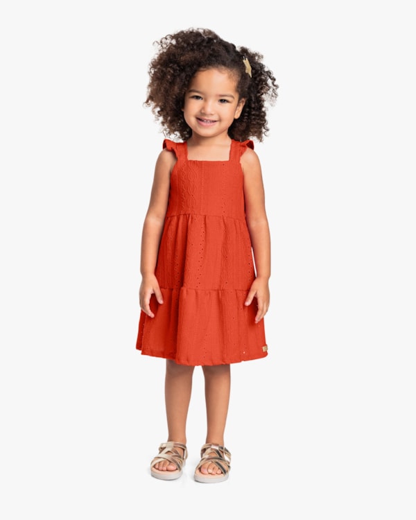 Vestido Infantil com Babados em Malha Laise - Kely Kety - Sweet Coral