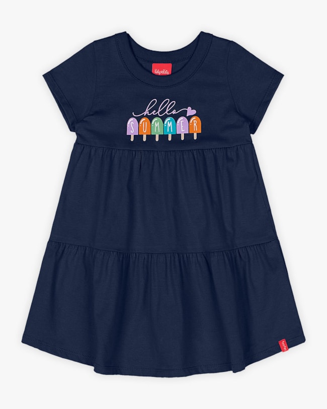 Vestido Infantil com Babados Estampa Picolé - Kely Kety - Oxford-970add00-ce5a-4672-b58d-321ffbd7bd69