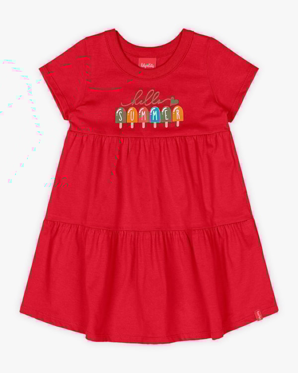 Vestido Infantil com Babados Estampa Picolé - Kely Kety - Tomato