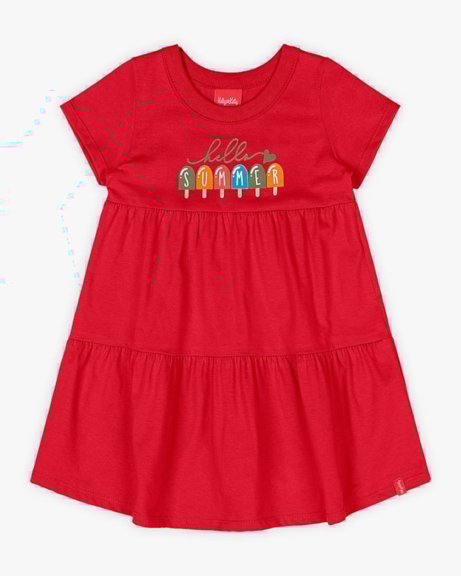 Vestido Infantil com Babados Estampa Picolé - Kely Kety - Tomato-e2760e88-0c67-416a-8132-b4e2a09c9772