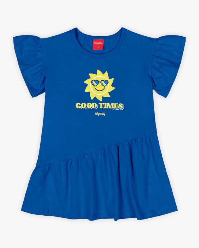 Vestido Infantil com Babados Estampa Sol - Kely kety - Azul-822c5269-ec6d-4357-82b5-f4b9f8cc8452