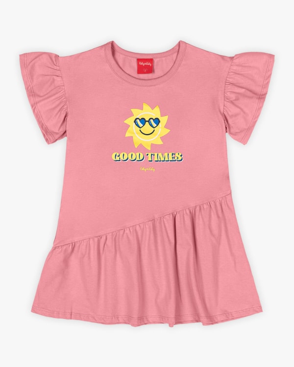 Vestido Infantil com Babados Estampa Sol - Kely kety - Bala de Goma