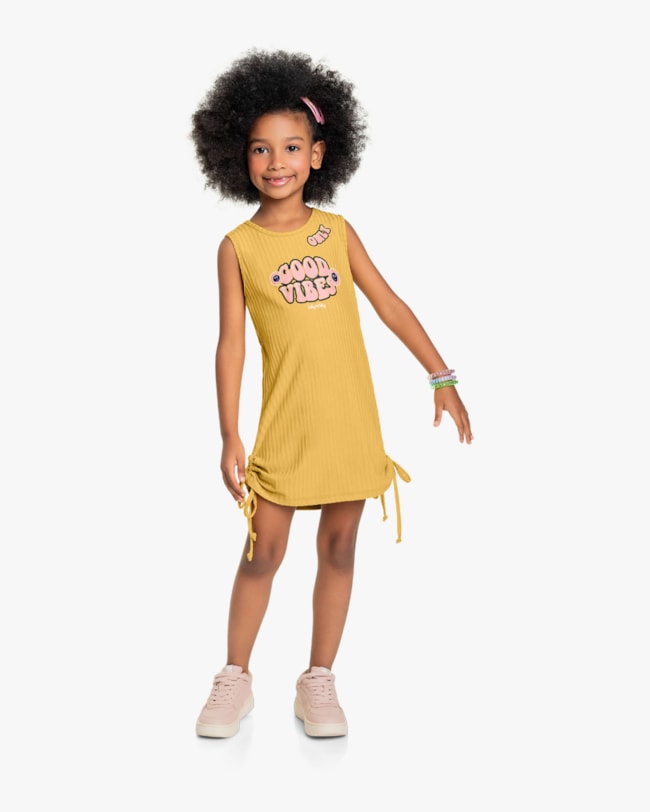 Vestido Infantil com Detalhe em Amarração - Kely Kety - Mostarda-1f6c6960-30ac-477e-9544-ef1adeba305e