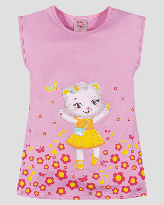 Vestido Infantil com Estampa de Gatinha Kely Kety Rosa-1c23d6fc-2ce3-46b5-8842-00ee5e2b6daf