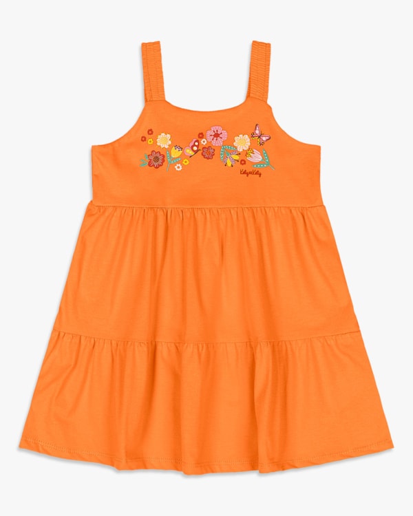 Vestido Infantil com Estampa Floral e Babados - Kely Kety - Nectarine