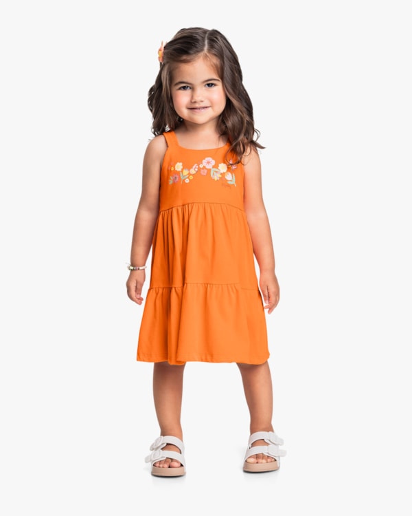 Vestido Infantil com Estampa Floral e Babados - Kely Kety - Nectarine