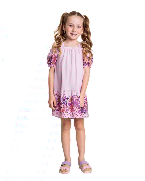 Vestido Infantil com Estampa Floral e Mangas Bufantes - Kely Kety - Astral