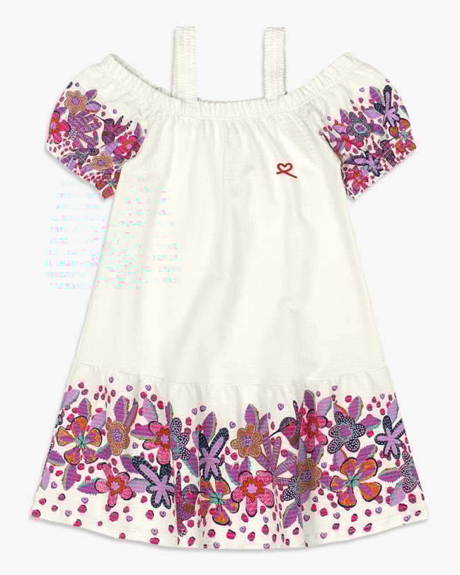 Vestido Infantil com Estampa Floral e Mangas Bufantes - Kely Kety - Natural-ec724e41-28bc-412a-b01e-9203a0337fc0