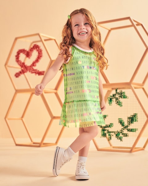 Vestido Infantil com Tule Kely Kety
