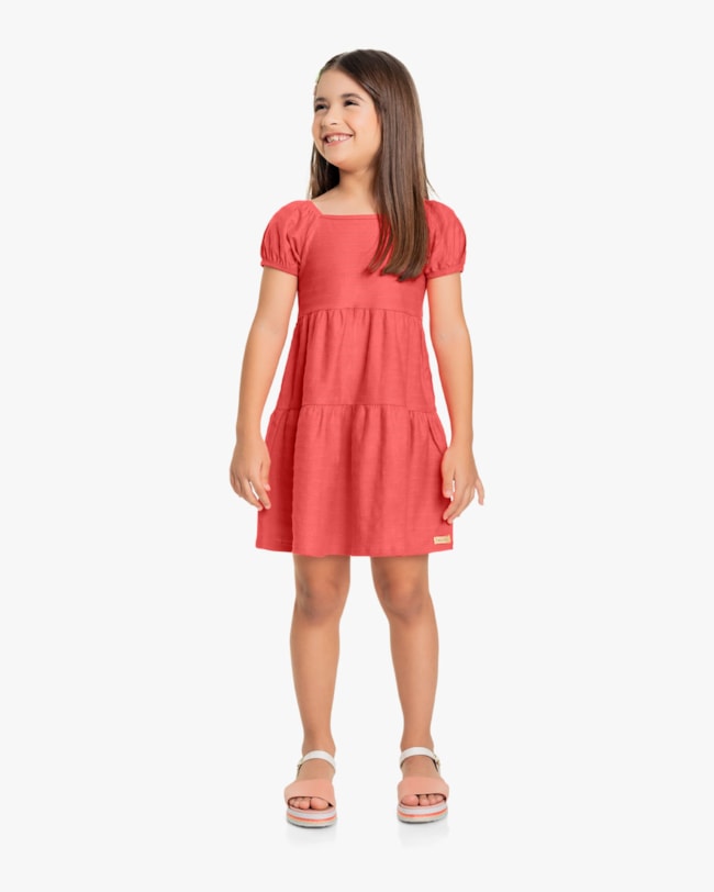 Vestido Infantil em Algodão com Babados - Kely Kety - Lagosta-9d676341-cd69-49ce-9842-1cbc698189e7