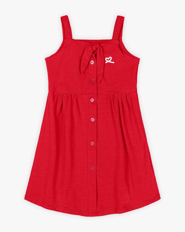 Vestido Infantil em Cotton com Amarração - Kely Kety - Tomato-7ef16bb4-cd19-4a98-bffc-66a1a9942e5e