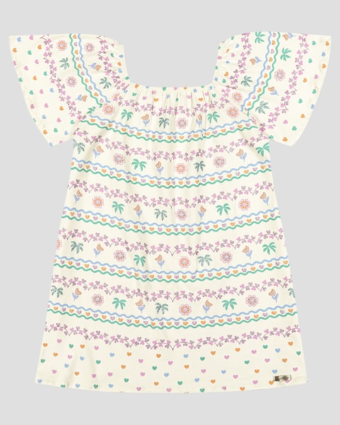 Vestido Infantil em Cotton Estampado Kely Kety Branco