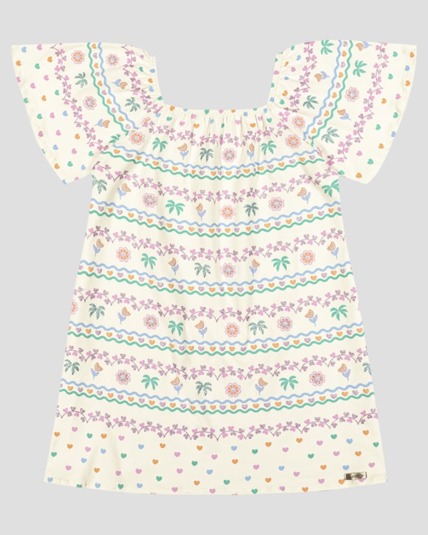 Vestido Infantil em Cotton Estampado Kely Kety Branco