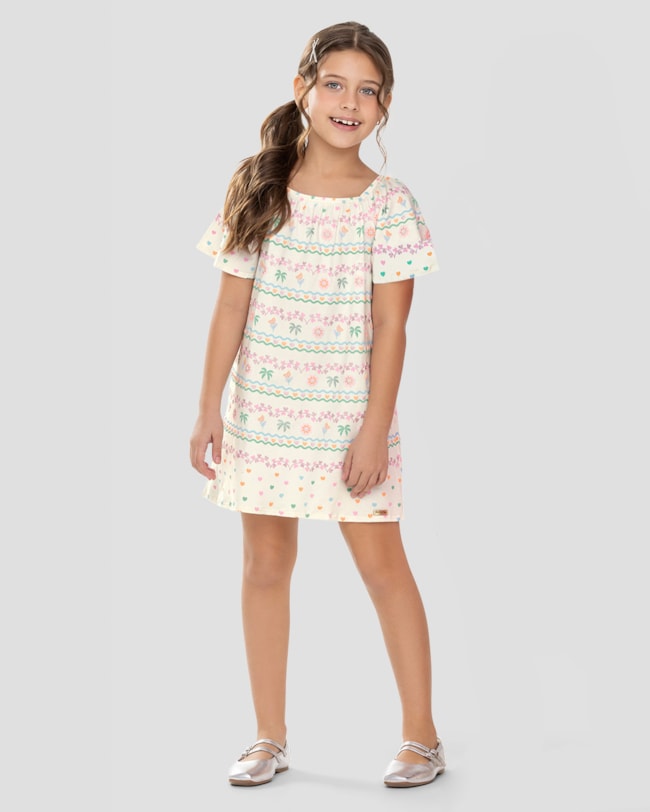 Vestido Infantil em Cotton Estampado Kely Kety Branco-116756b0-eddf-4d11-bdc1-c2110f88fc8d