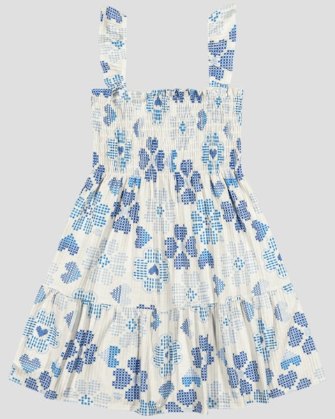 Vestido Infantil em Malha Canelada Estampada Kely Kety Azul