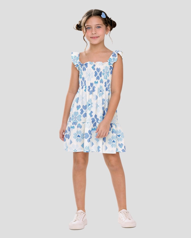 Vestido Infantil em Malha Canelada Estampada Kely Kety Azul-1600e4fc-267c-4f6f-8704-6ee98d7bf7ac
