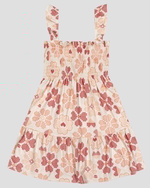 Vestido Infantil em Malha Canelada Estampada Kely Kety Vermelho