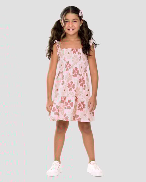 Vestido Infantil em Malha Canelada Estampada Kely Kety Vermelho