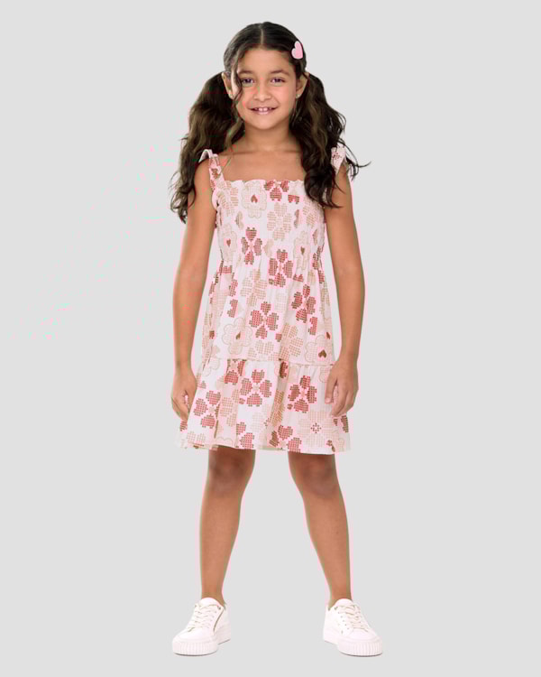 Vestido Infantil em Malha Canelada Estampada Kely Kety Vermelho