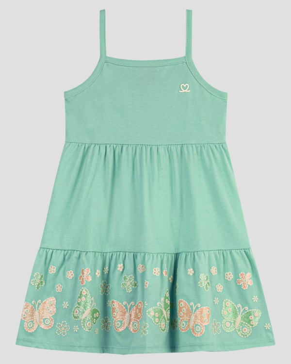 Vestido Infantil em Malha com Estampa na Barra Kely Kety Verde