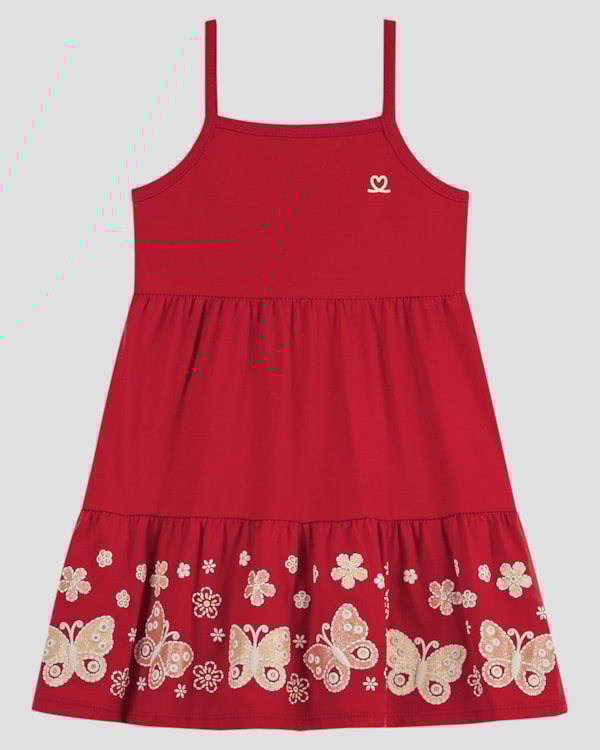 Vestido Infantil em Malha com Estampa na Barra Kely Kety Vermelho