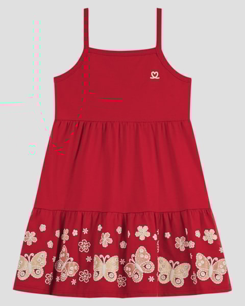 Vestido Infantil em Malha com Estampa na Barra Kely Kety Vermelho