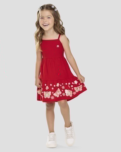 Vestido Infantil em Malha com Estampa na Barra Kely Kety Vermelho