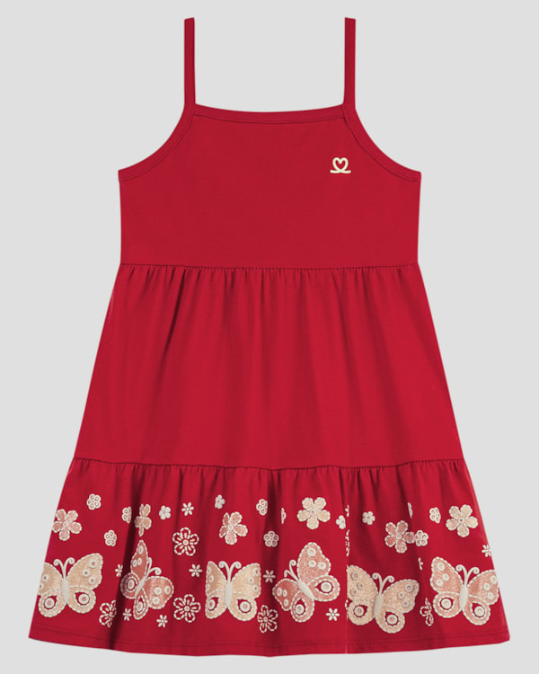 Vestido Infantil em Malha com Estampa na Barra Kely Kety Vermelho