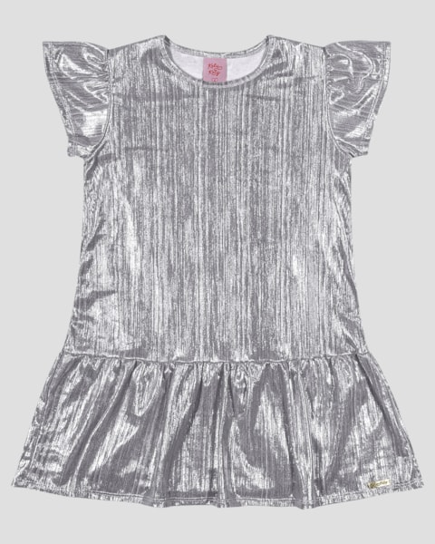 Vestido Infantil em Malha Foil Kely Kety Prata