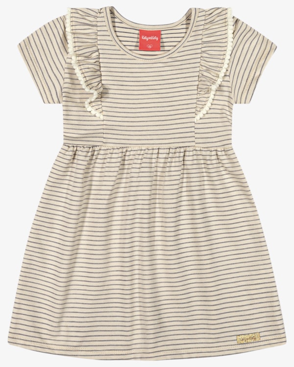 Vestido Infantil em Malha Listrada com Babado - Kely Kety - Tapioca