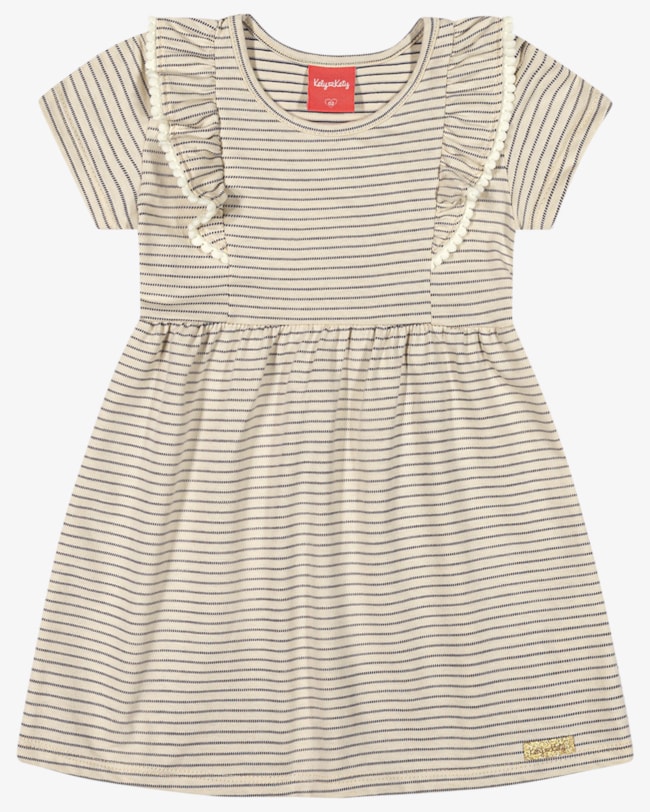 Vestido Infantil em Malha Listrada com Babado - Kely Kety - Tapioca-7b2bbfd1-e4a4-4d20-bdcb-e50d88ba1beb