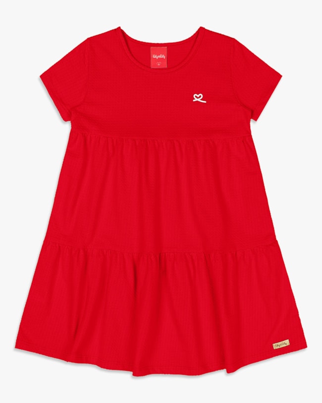 Vestido Infantil em Malha Texturizada com Babados - Kely Kety - Tomato-530d4532-7be5-4c85-9763-c08fc588f1c7