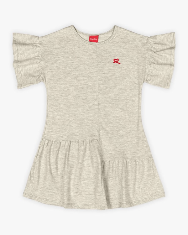 Vestido Infantil em Meia Malha com Babados - Kely Kety - Mescla