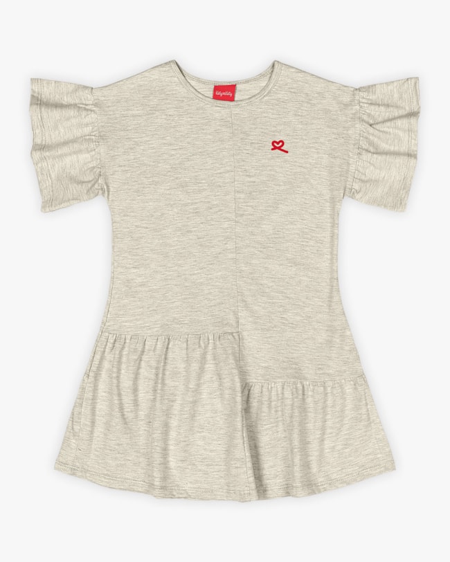 Vestido Infantil em Meia Malha com Babados - Kely Kety - Mescla-646c1ee7-03f7-4a47-bab7-f8b1b484352c