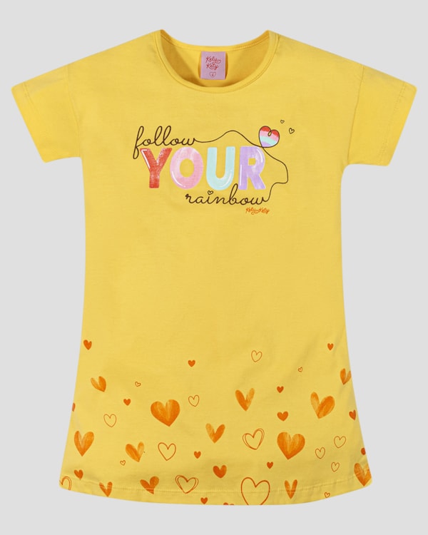 Vestido Infantil em Meia Malha com Estampa Kely Kety Amarelo