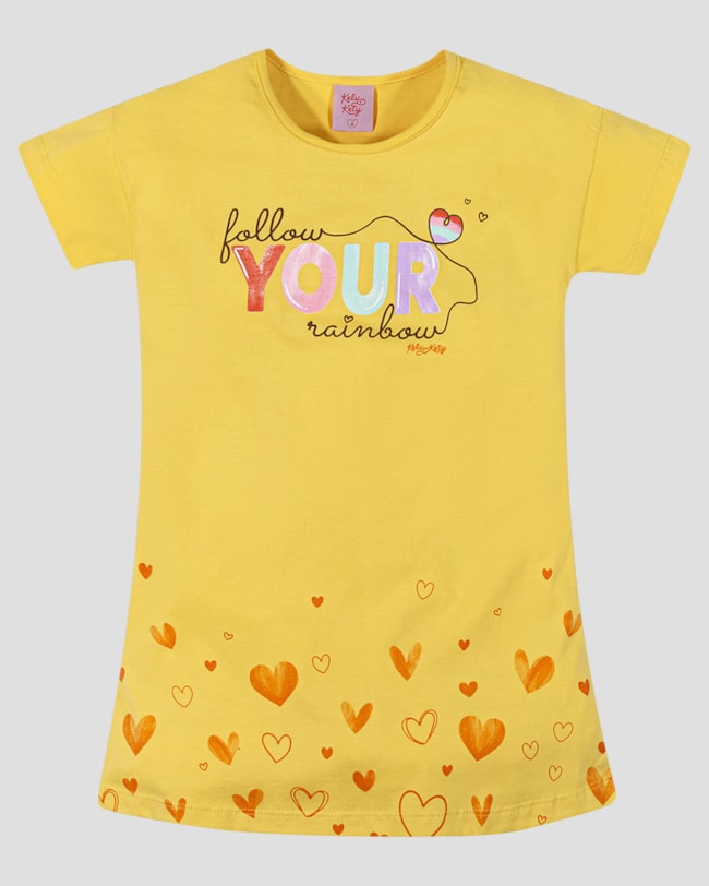 Vestido Infantil em Meia Malha com Estampa Kely Kety Amarelo-e7dbfe7b-0c57-4864-b533-26bb2754a176