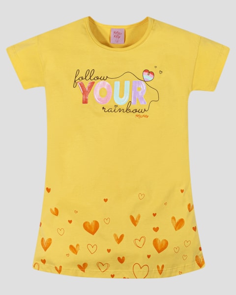 Vestido Infantil em Meia Malha com Estampa Kely Kety Amarelo