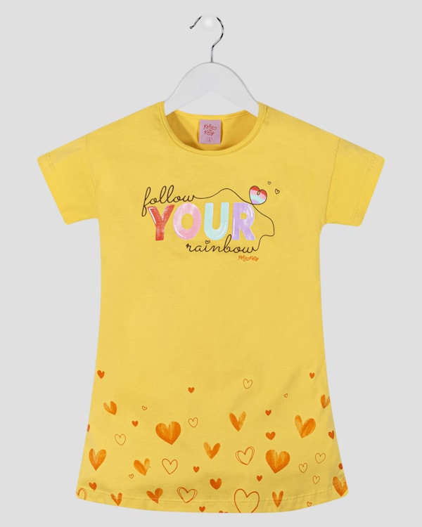 Vestido Infantil em Meia Malha com Estampa Kely Kety Amarelo