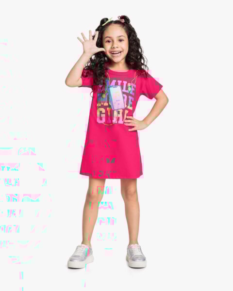 Vestido Infantil em Meia Malha com Estampa - Kely Kety - Cherry