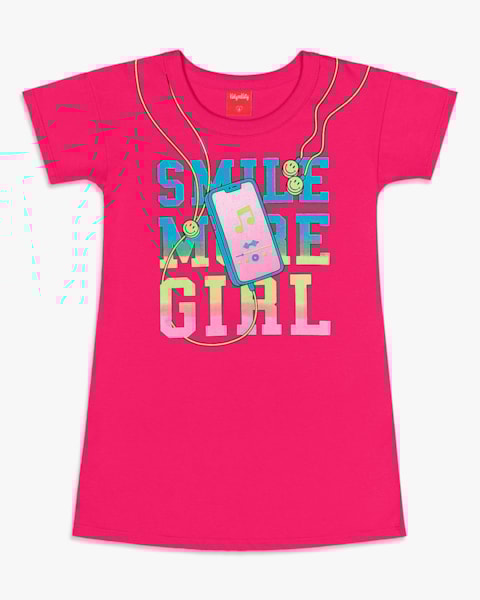 Vestido Infantil em Meia Malha com Estampa - Kely Kety - Cherry