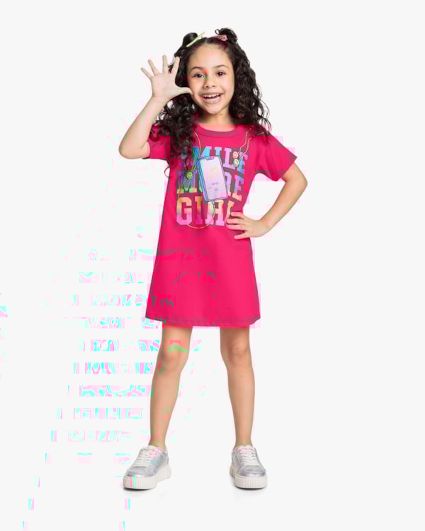 Vestido Infantil em Meia Malha com Estampa - Kely Kety - Cherry