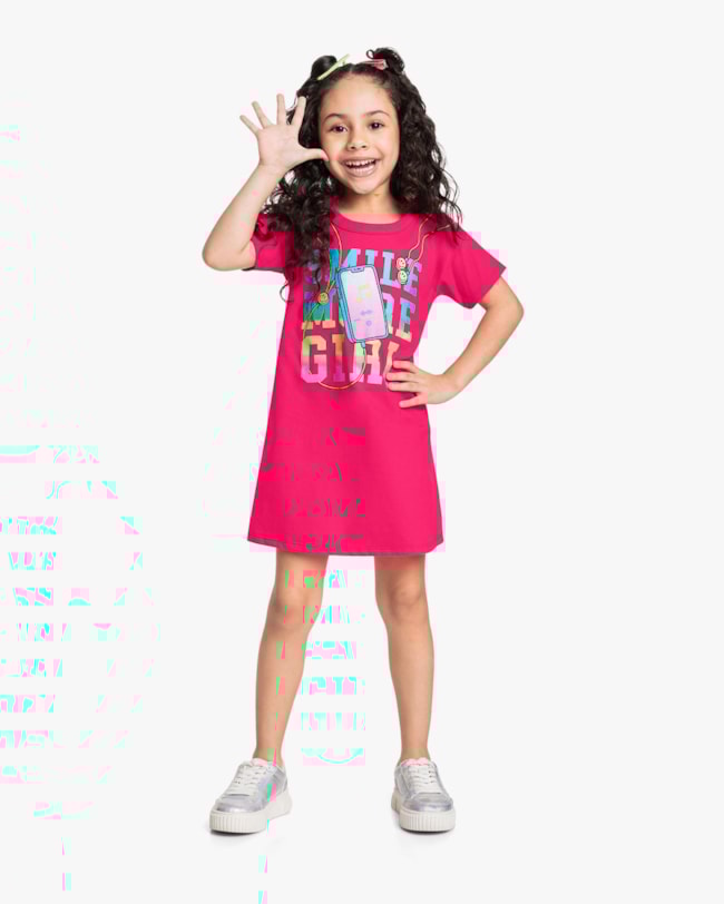 Vestido Infantil em Meia Malha com Estampa - Kely Kety - Cherry-486bde19-c046-42b3-b547-907466561c3f