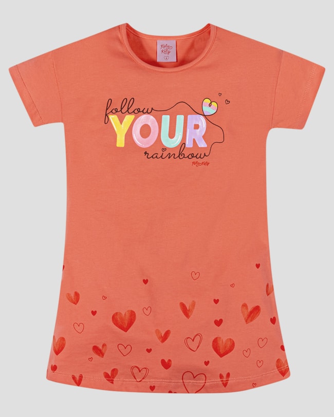 Vestido Infantil em Meia Malha com Estampa Kely Kety Laranja-5d6e10f5-7386-4fa7-8c72-ca4e3e813d71