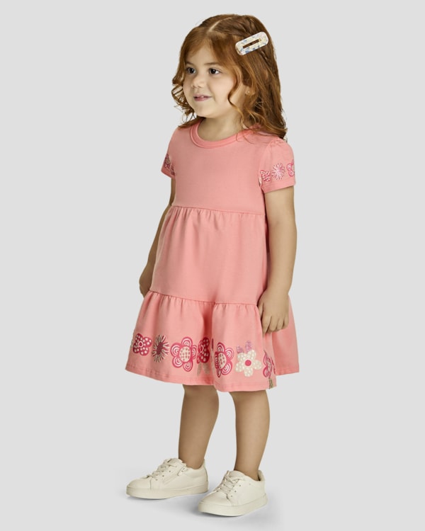 Vestido Infantil em Meia Malha com Estampa Relevo - Kely Kety - Rosa