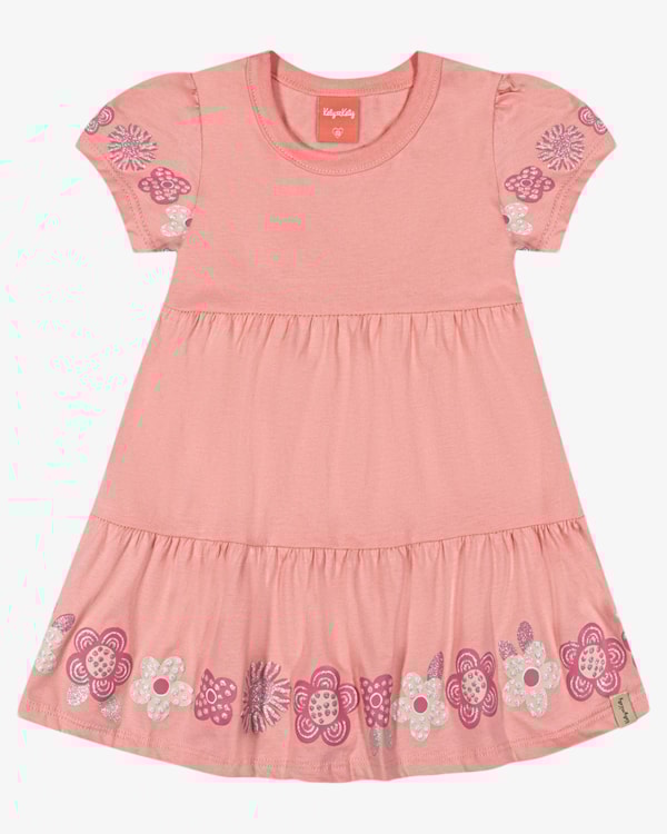 Vestido Infantil em Meia Malha com Estampa Relevo - Kely Kety - Rosa