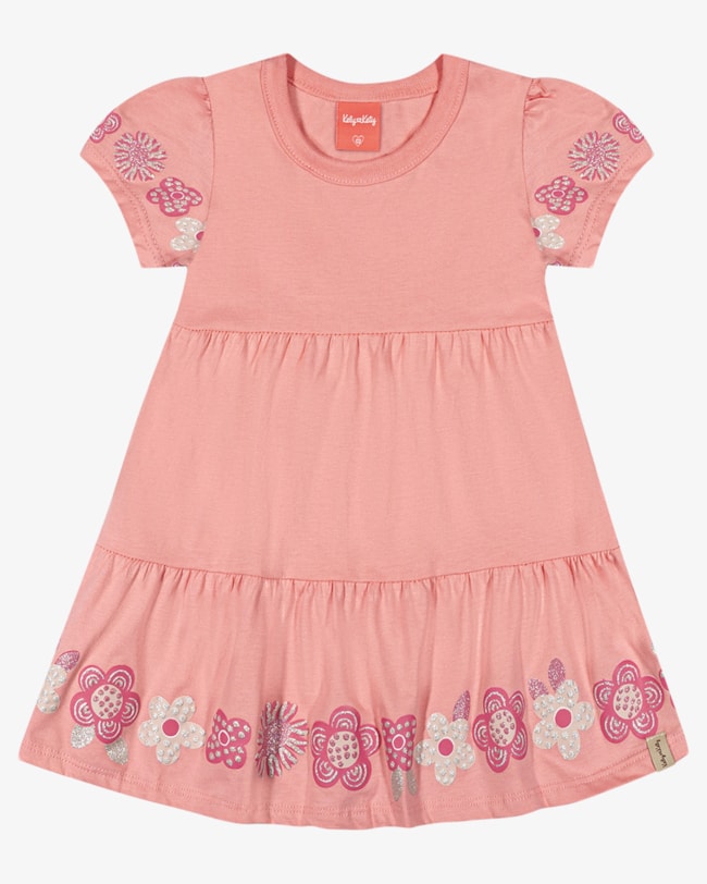 Vestido Infantil em Meia Malha com Estampa Relevo - Kely Kety - Rosa-9bbec139-a28f-4276-a406-0a3e942ad8e4