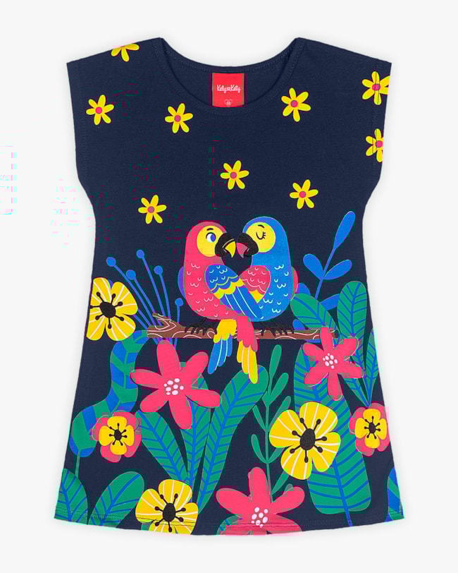 Vestido Infantil em Meia Malha Estampa Arraras - Kely Kety - Oxford-ebacc662-69b3-4f02-b3af-e2354e6de46f